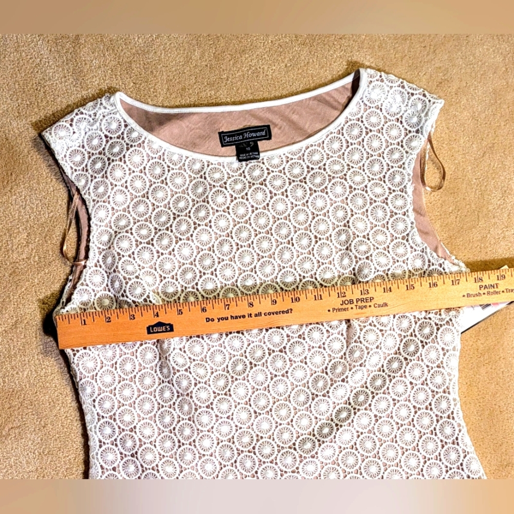 NWT Jessica Howard Cream Lace Shift Sleeveless Midi Dress | Size 10 - Picture 6 of 9